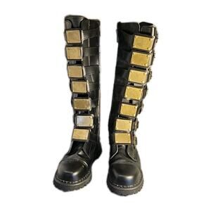 Pleaser Demonia Reaper 30 Punk Rock Multi-Buckle Strap Knee Hi Boot Moto-X Sz 11